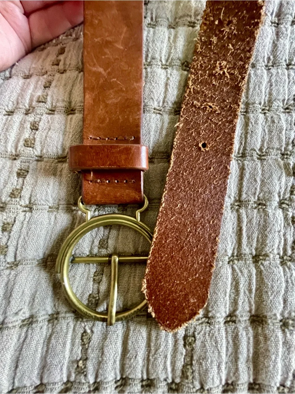 Levi’s Brown Leather Belt with Antique Brass Round Buckle